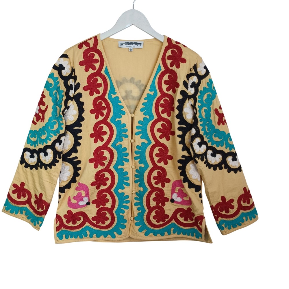 The J. Peterman Company Womens Suzani Embroidered Cotton Jacket Yellow Small S